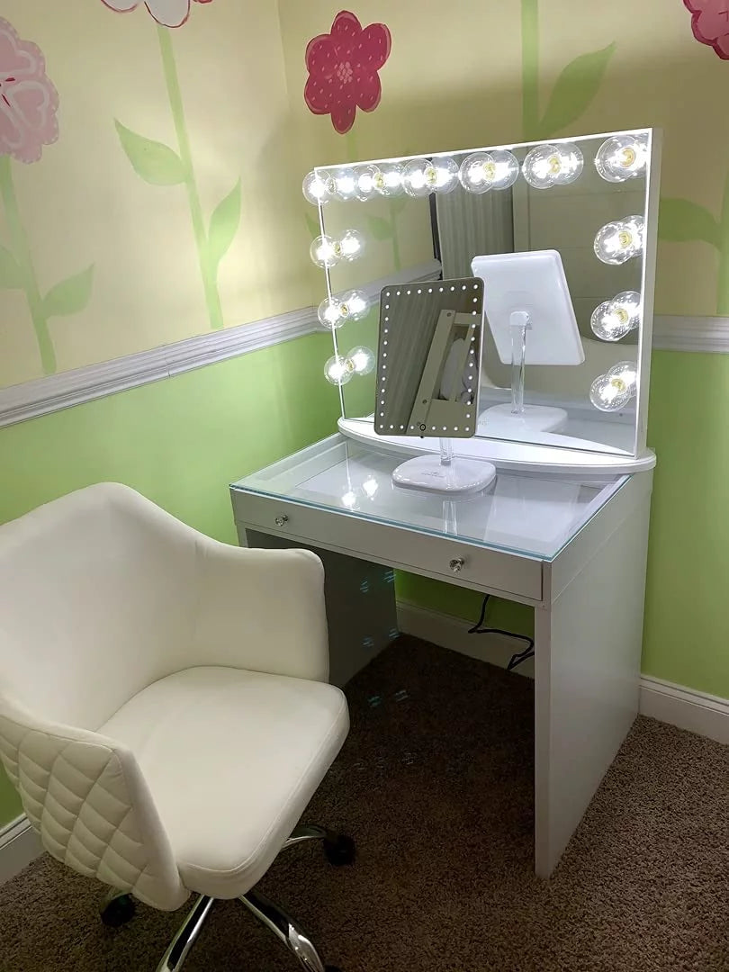 Impressions Vanity Coco Quilted Velvet Desk Chair with Wheels, White M530