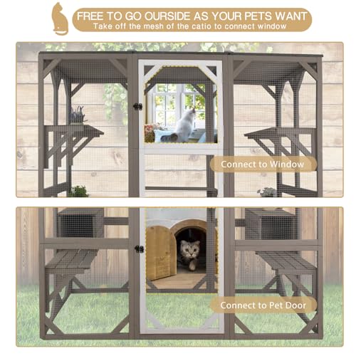 71" Catio Outdoor Cat Enclosure, Wooden Weatherproof Cat House with 7 Platforms Z84035