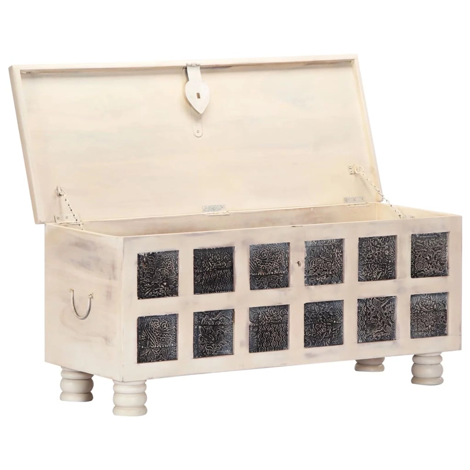 Dcenta Storage Chest Acacia Wood Blanket Box White B600041
