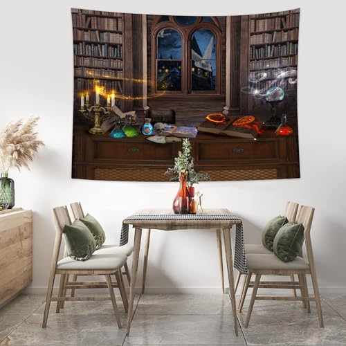 QGHOT Medieval Bookshelf Tapestry Vintage Library Wall Hanging P36533