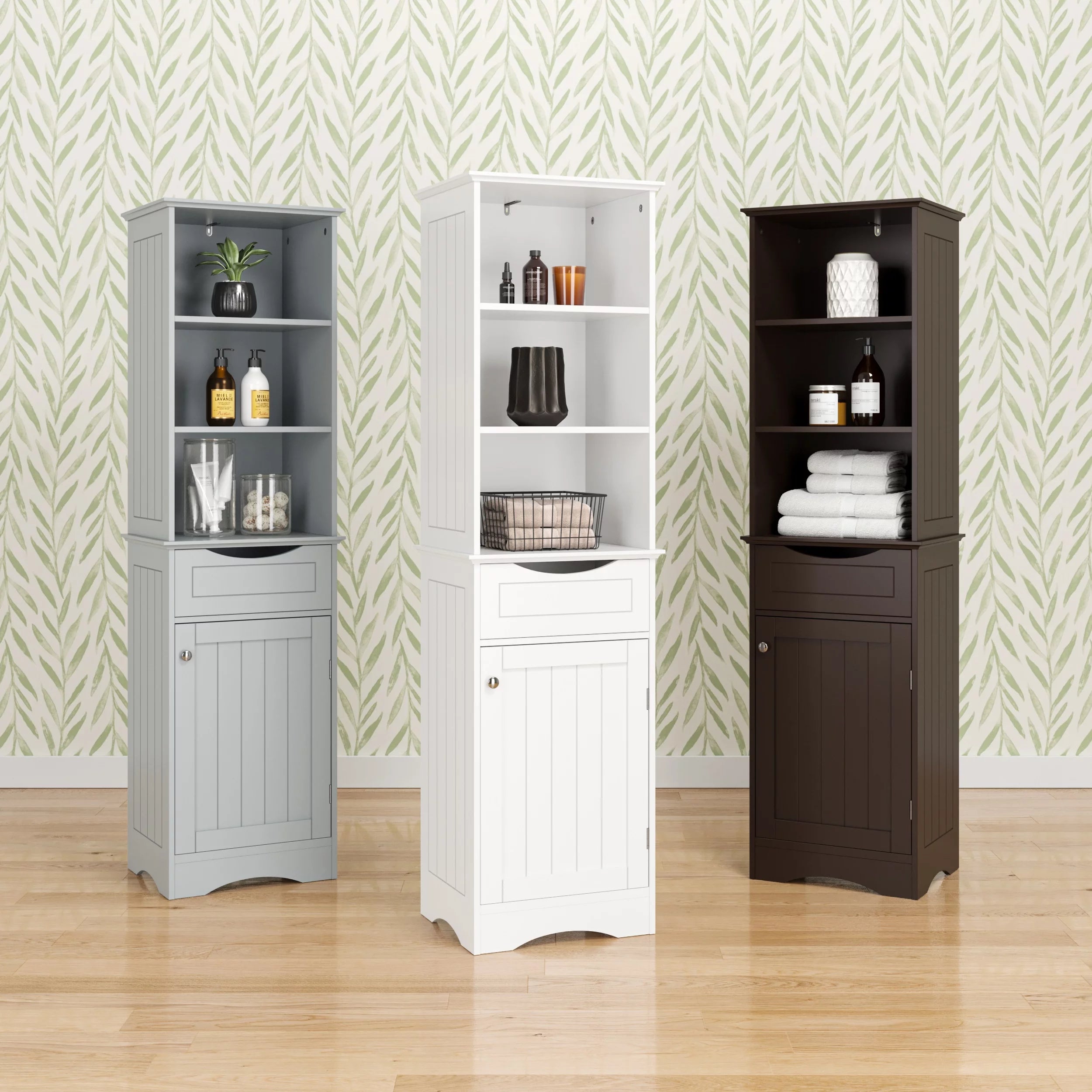 RiverRidge Home Ashland Tall Linen Storage Cabinet with Drawer, White I7879