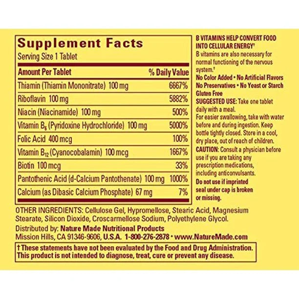 Nature Made Balanced Vitamin B-100 Complex Tablets, 60 Count (Pack of 2) V729365
