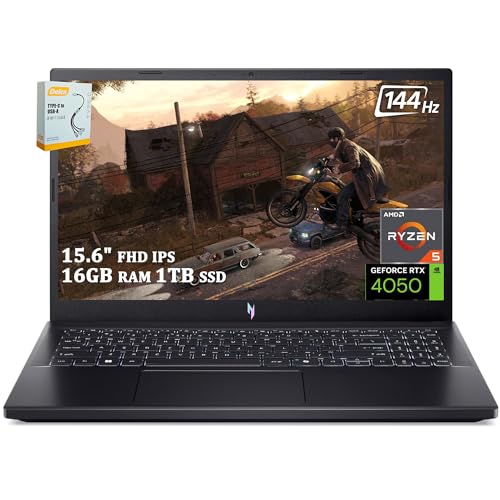 acer Nitro V 15 Gaming Laptop | 15.6" FHD 144Hz IPS Display | AMD 6-core Ryzen 5 7535HS Processor | 32GB RAM 1TB SSD | NVIDIA GeForce RTX 4050 | Backlit USB-C Win11 w/DLCA Accessory