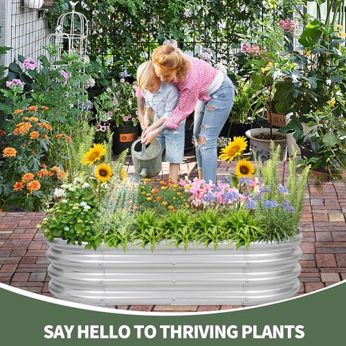 1MORE Galvanized Raised Garden Bed 4x2x1.4ft Metal Planter Box Outdoor D509