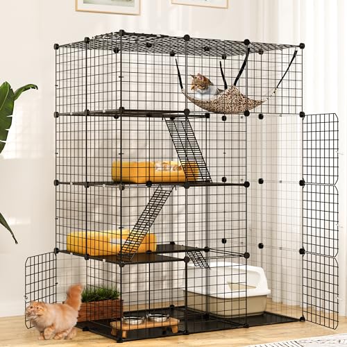 YITAHOME 4-Tier Indoor Cat Enclosure with Hammock - Large Metal Wire Playpen Kennel for 1-3 Cats