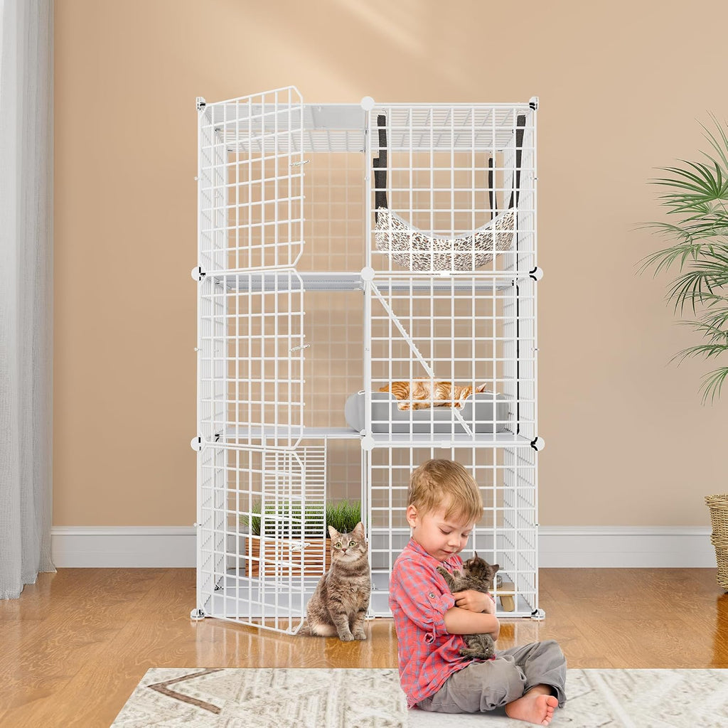 YITAHOME Cat Cage Indoor Catio DIY Metal Cat Playpen 3-Tiers with Hammock H62428