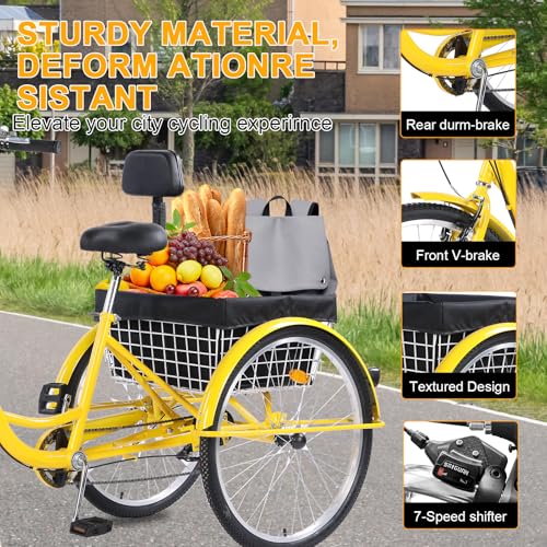 Adult Tricycle 26-Inch 3-Wheel Cruiser Bike with Basket and Adjustable Seat B1178