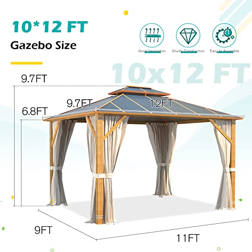 YOLENY 10' x 12' Hardtop Gazebo with Galvanized Steel Double Roof, Netting and Curtains Y84317