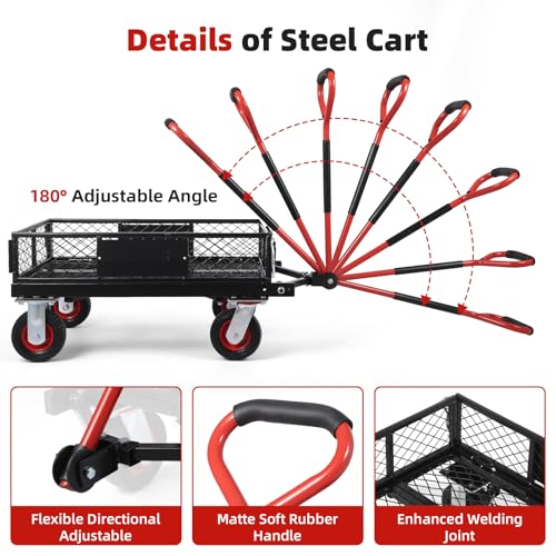 Steel Garden Dump Cart 880lbs, Heavy Duty Utility Wagon with Removable Mesh Sides Q536