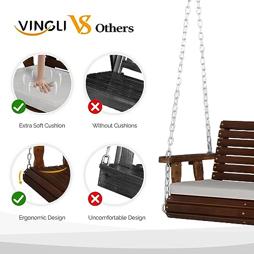VINGLI Heavy Duty 880 LBS Patio Wooden Porch Swing with Extra Cushion, 5 FT Y211