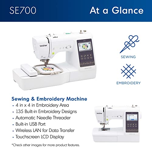 Brother SE700 Sewing and Embroidery Machine, Wireless LAN, 4" x 4" Hoop, White A786