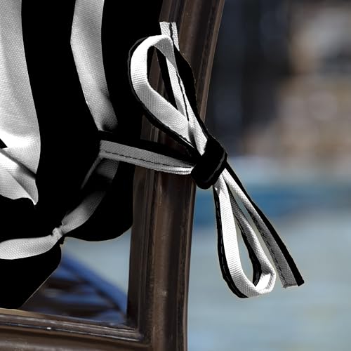 Arden Outdoor Plush Tufted Dining Chair Cushion, 21 x 40, Black Cabana Stripe I23003