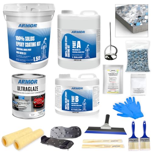 Garage Epoxy Floor Kit 100% Solids 2 Part Coating with UltraGlaze Topcoat, Blue, 300 Sq Ft G29167