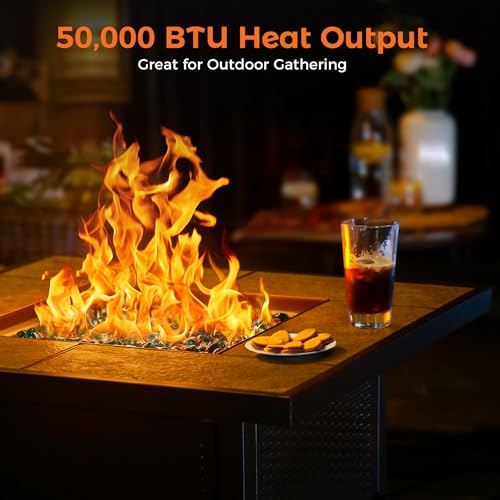 BALI OUTDOORS 50000 BTU Propane Fire Pit Table, 30 in Square Outdoor Firepit U6462