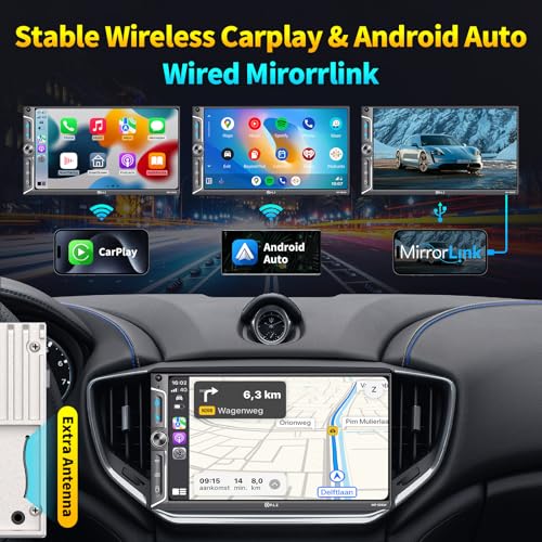 PLZ 7" Wireless Double Din Car Stereo with Apple Car Play, Android Auto, Bluetooth, Backup Camera J82889
