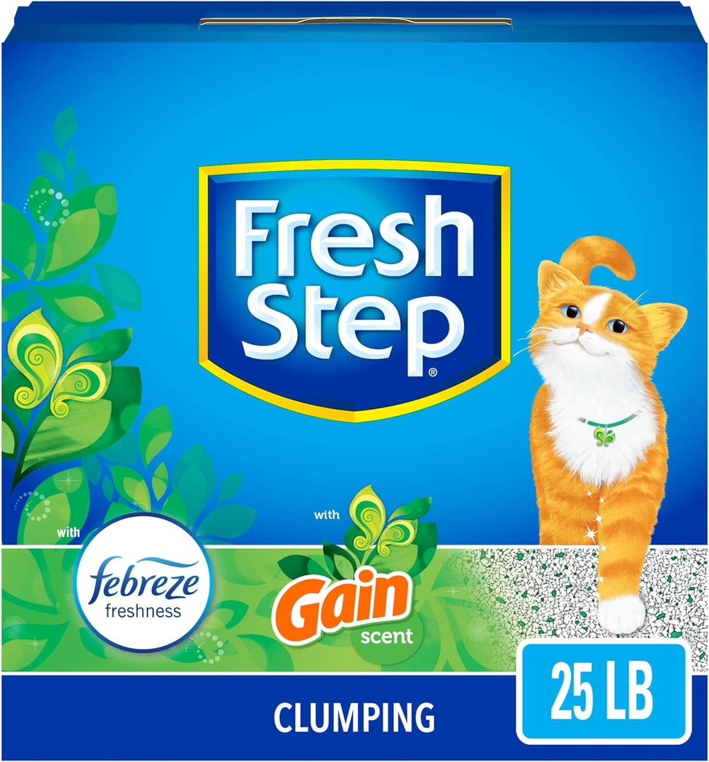 Fresh Step Cat Litter, Clumping Cat Litter with The Power of Febreze with Refreshing Gain Scent 25 Pounds