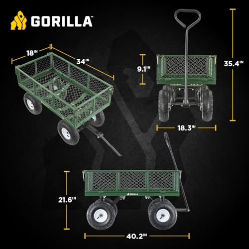 Gorilla Carts Steel Utility Wagon with Removable Side Panels, 1000 lb Capacity, Gray U674568