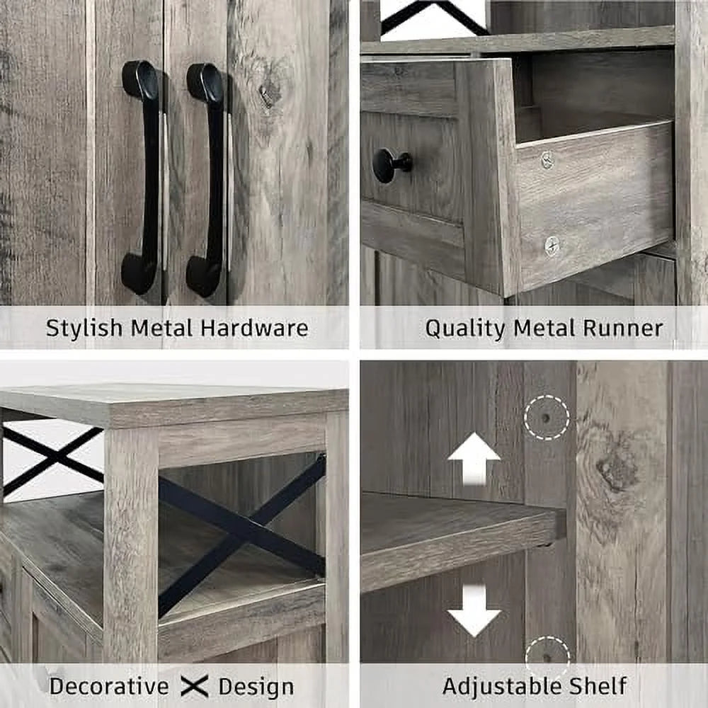 HJZUINIUNIU Farmhouse Cabinet with Drawers Freestanding Kitchen Pantry Rustic Grey I86092
