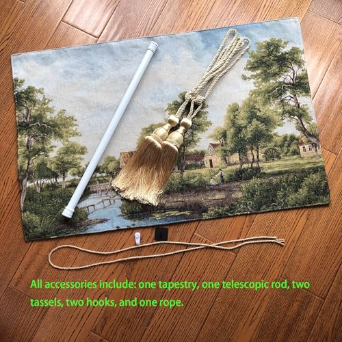 Vintage Nature Tapestry Wall Hanging with Telescopic Rod & Tassels I9744