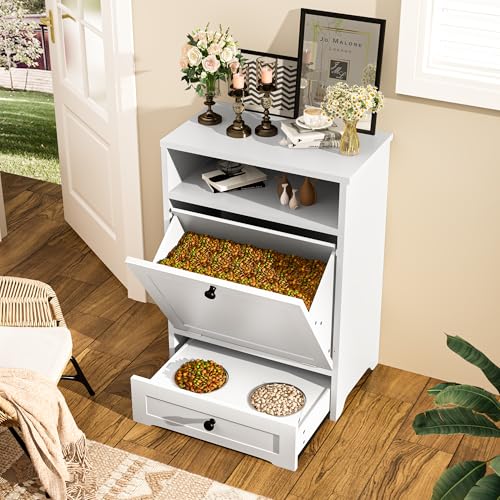 Dog Feeding Station with 2 Raised Bowls, Pet Food Storage Cabinet, Brown D3209