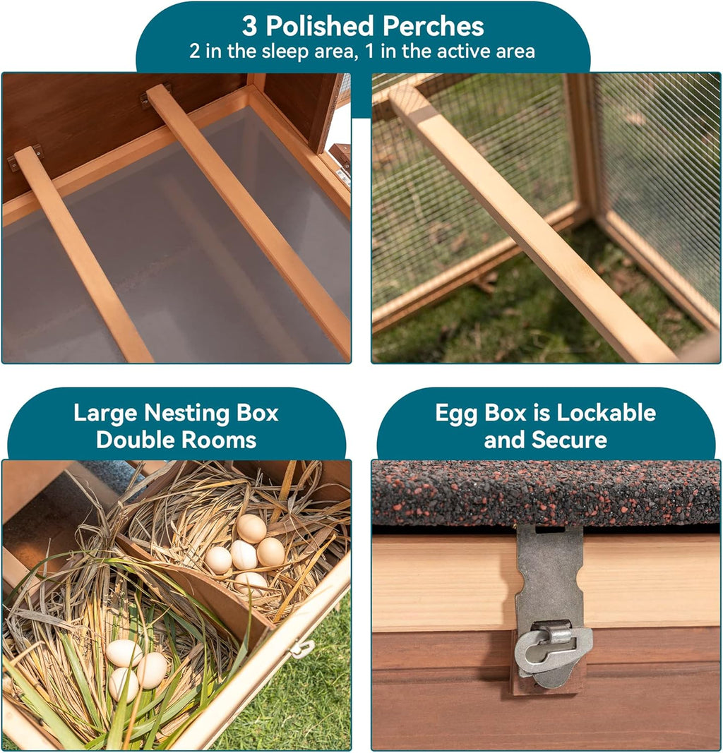 81"L Movable Chicken Coop with Wheels for 4-6 Chickens, Nesting Box and Run R1350