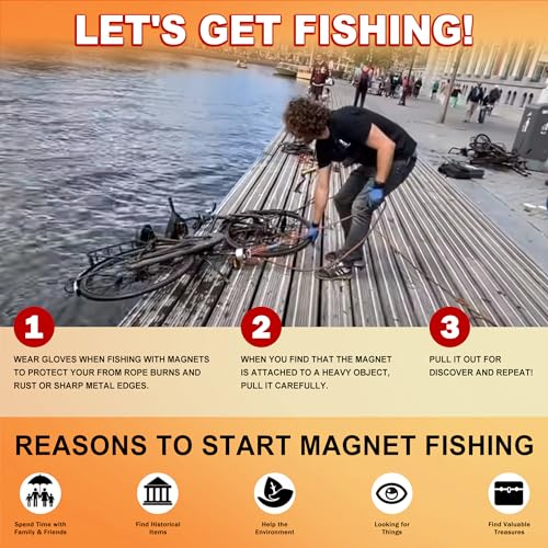 2600LBS Double Side Magnet Fishing Kit with Case, 100FT Rope, Glove, Grappling Hook E21007
