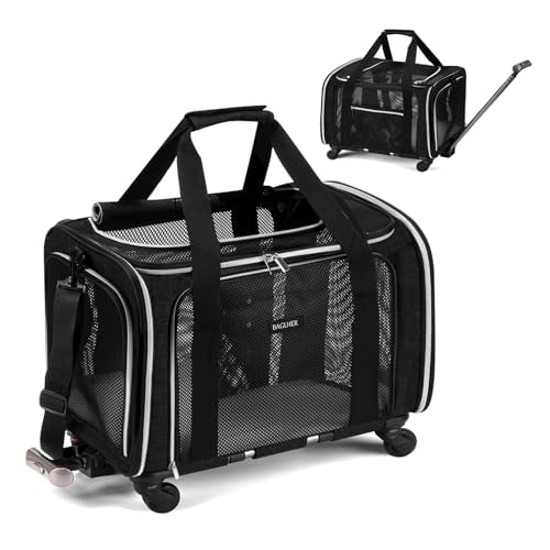 BAGLHER Dog Carrier Bag with Wheels,Airline Approved Soft Side Pet Travel Rolling Small Medium Dog Carrier with Fleece Pad for Hiking Picnic Purple