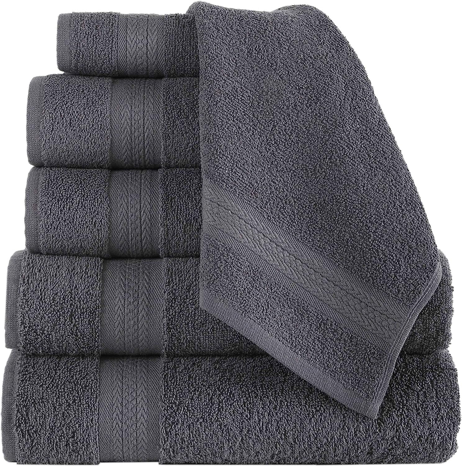 Regal Ruby, 6 Piece Towel Set, 2 Bath Towels 2 Hand Towels 2 Washcloths, Soft and Absorbent, 100% Turkish Cotton Towels for Bathroom and Kitchen Shower Towel, Grey