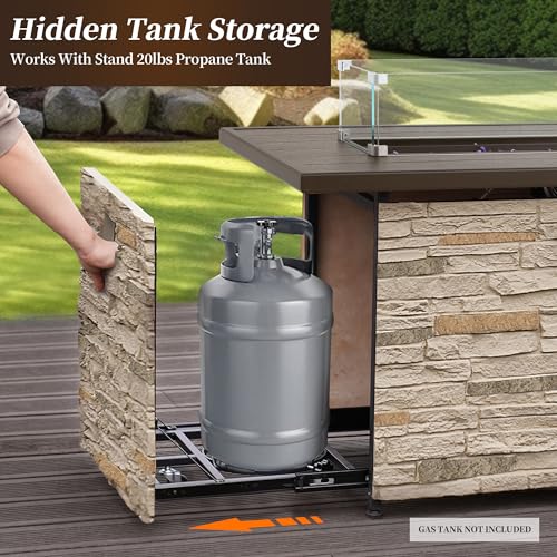 43" Propane Fire Pit Table Outdoor Rectangular Stone with Glass Wind Guard O259531