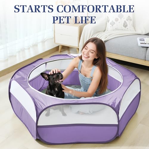 Pawaboo Small Animals Playpen, Waterproof Pet Cage Tent with Zippered Cover, Portable Outdoor Yard Fence, Green C9530
