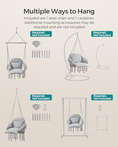 SONGMICS Hanging Chair with Large Thick Cushion, Boho Swing Chair, Cream White C225966