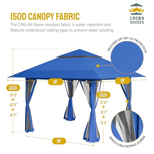 CROWN SHADES 13x13 Pop Up Gazebo with Wheeled STO-N-Go Cover Bag (Grey) N449398