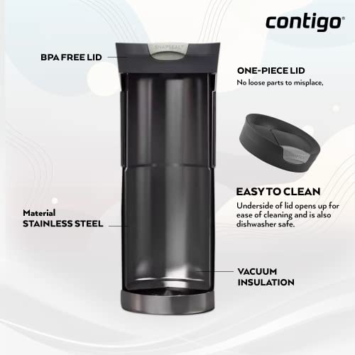 Contigo Byron Snapseal Travel Mug, Stainless Steel, 590ml, Black I34141