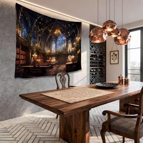 QGHOT Medieval Bookshelf Tapestry Vintage Library Wall Hanging P36533