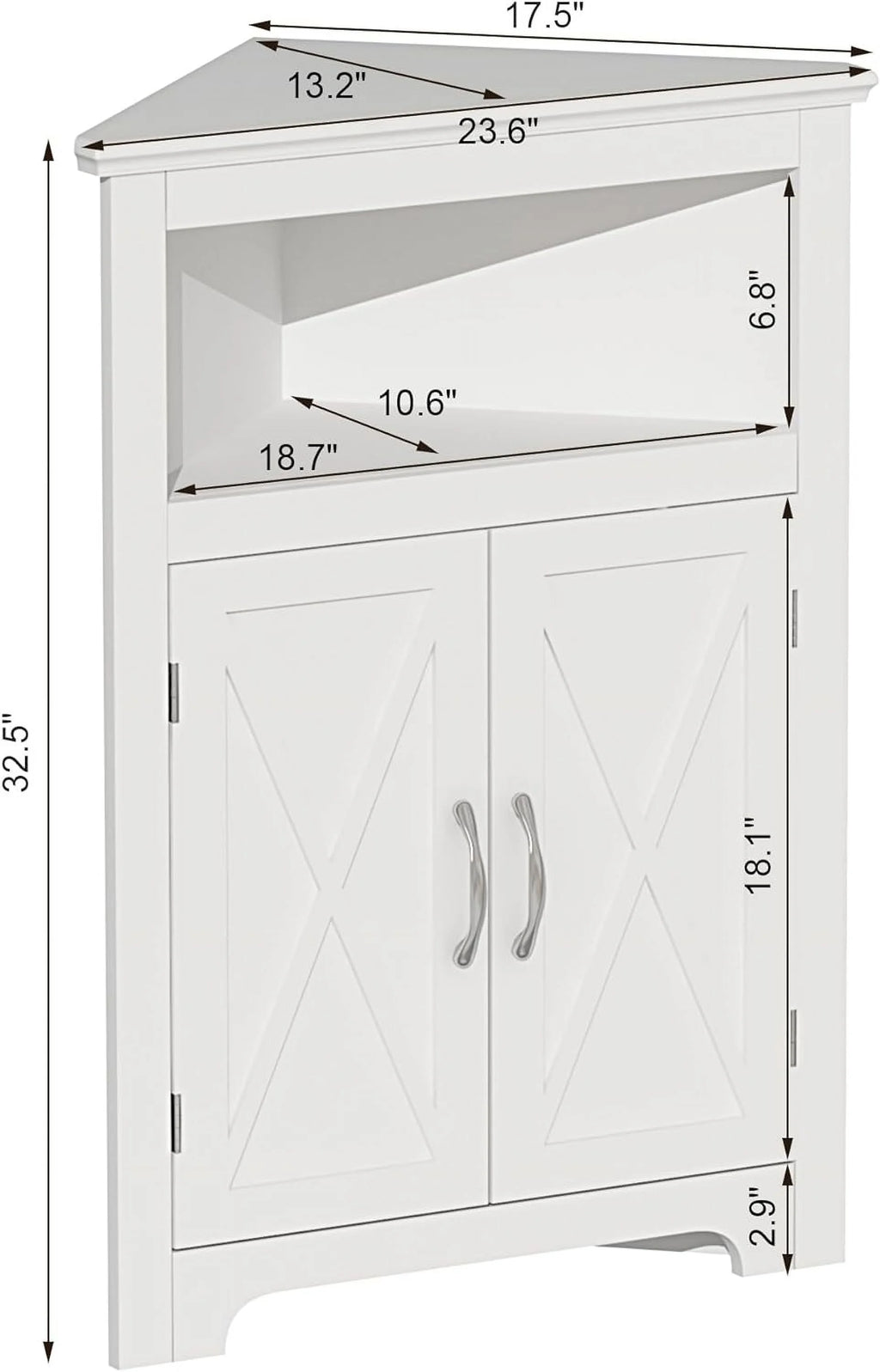 YINCHEN Corner Storage Cabinet with Barn Door and Adjustable Shelf, White P514