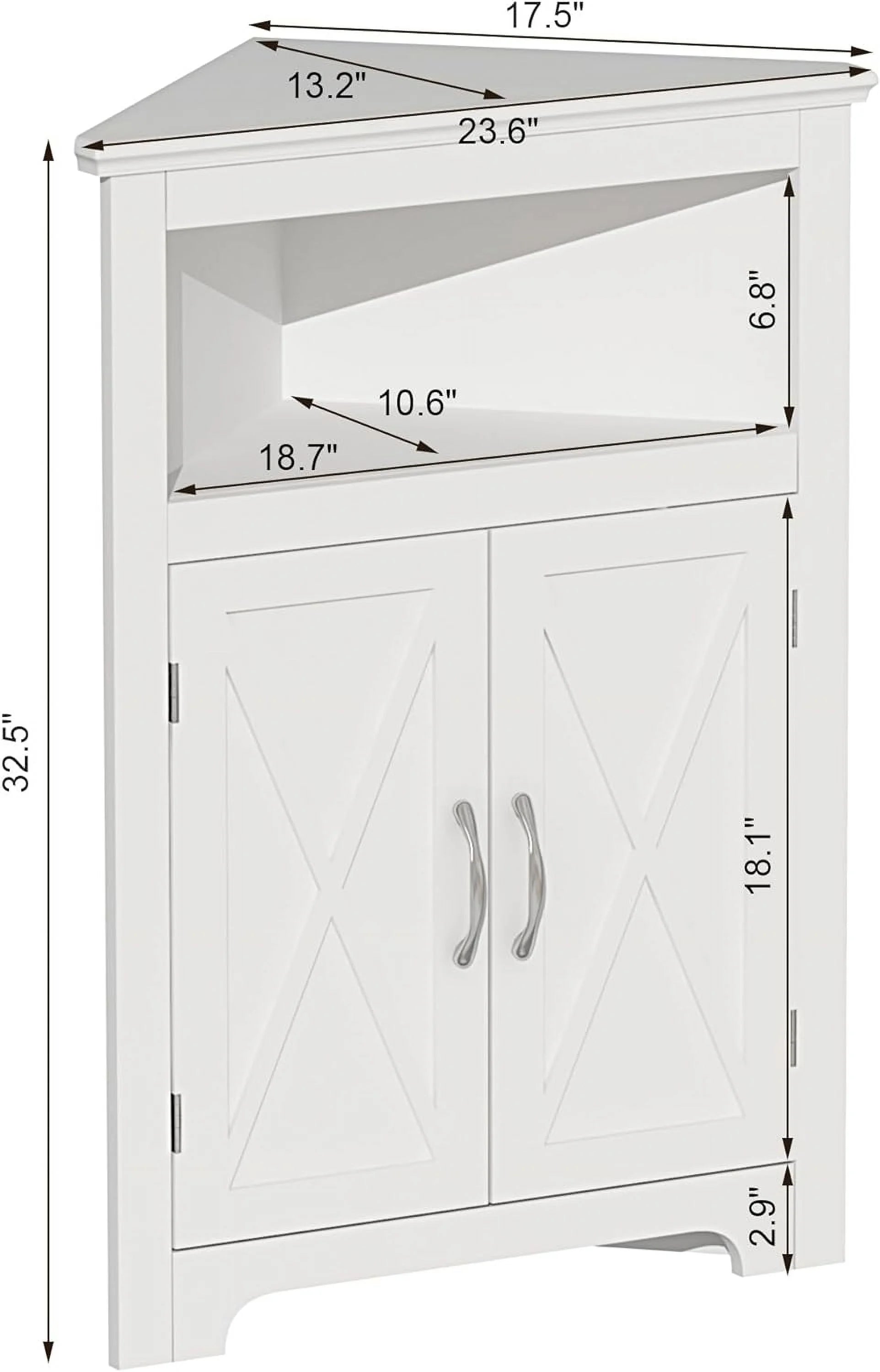 YINCHEN Corner Storage Cabinet with Barn Door and Adjustable Shelf, White P514