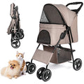 Pet Dog Stroller, Four Wheels Cat Dog Stroller with Storage Basket, Handle 360° Front Wheel Rear Wheel with Brake for Small Medium Dogs Cats Travel Folding Carrier Stroller (Navy Blue)