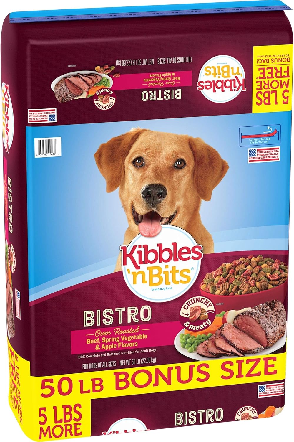 Kibbles 'N Bits Bistro Oven Roasted Beef & Vegetables Dry Dog Food Bonus Bag, 50 Lb