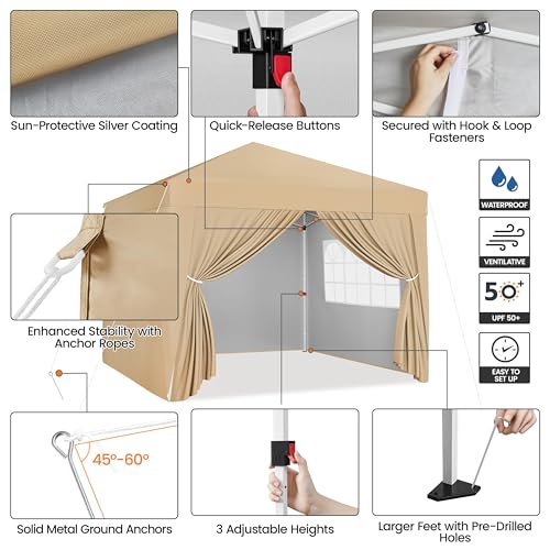 Yaheetech 10x10 Pop Up Canopy with 4 Removable Sidewalls, White F109731