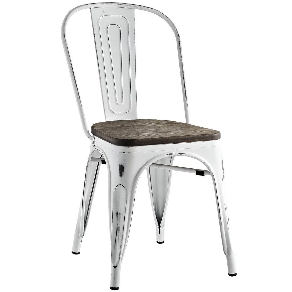 Modern Contemporary Urban Design Industrial Distressed Antique Vintage Style Kitchen Room Dining Chair, White, Metal