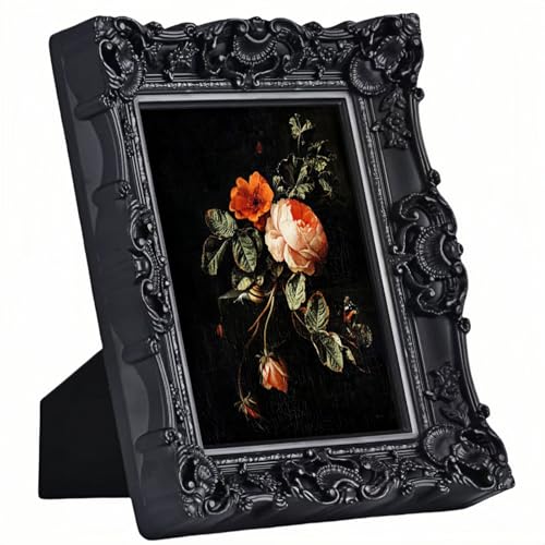 Vintage 8x10 Picture Frame Black Gothic Antique Tabletop Wall Hanging Q4235