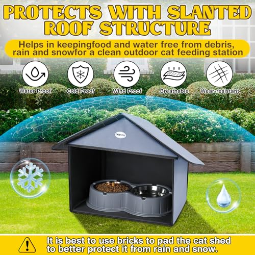 Dreyoo Outdoor Cat Feeding Station Weatherproof Shelter for Food & Water, Dusty Blue Y29685