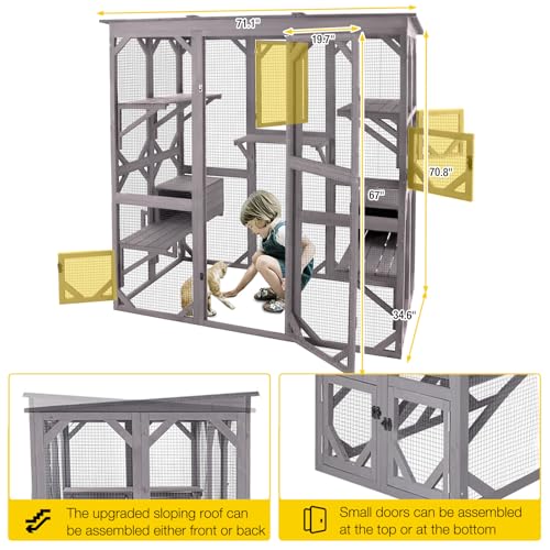 Aivituvin Catio Outdoor Cat Enclosure Large Walk-in Kitty Cage with Tarp Roof G92706