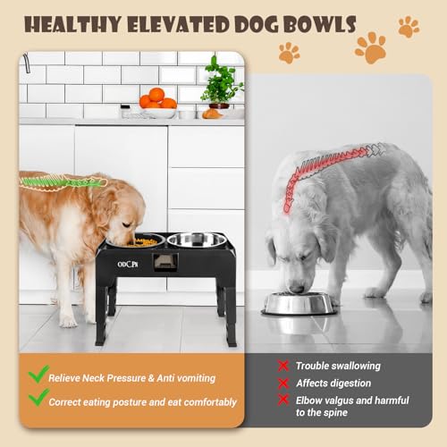 Elevated Slow Feeder Dog Bowls with Stand, 6 Height Adjustable, Stainless Steel, for Large Medium Dogs J17147