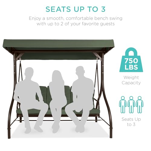 Best Choice Products 3-Seat Outdoor Canopy Swing Glider with Adjustable Shade, Midnight Green A10932