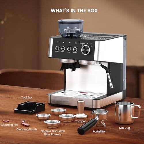 Espresso Machine with Grinder, 20 Bar, Milk Frother H74146
