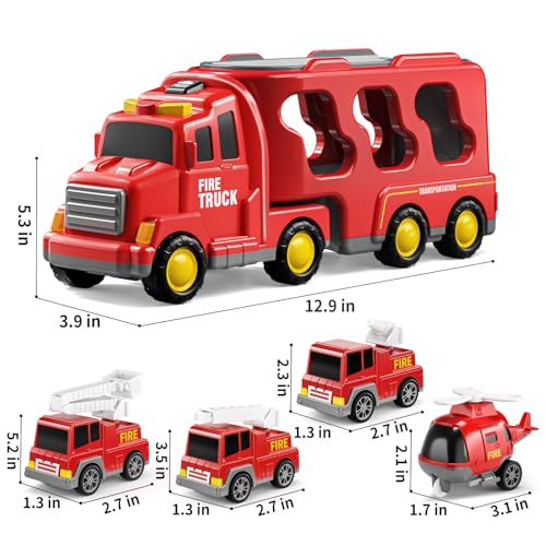 TEMI Construction Truck Toys for Toddlers 3-5, 7-in-1 Friction Power Vehicle Car Set O436