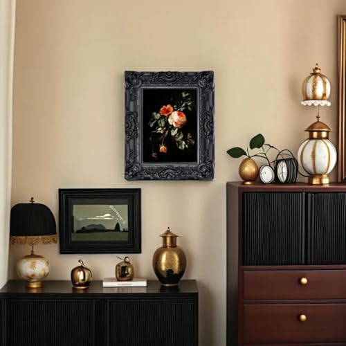 Vintage 8x10 Picture Frame Black Gothic Antique Tabletop Wall Hanging Q4235