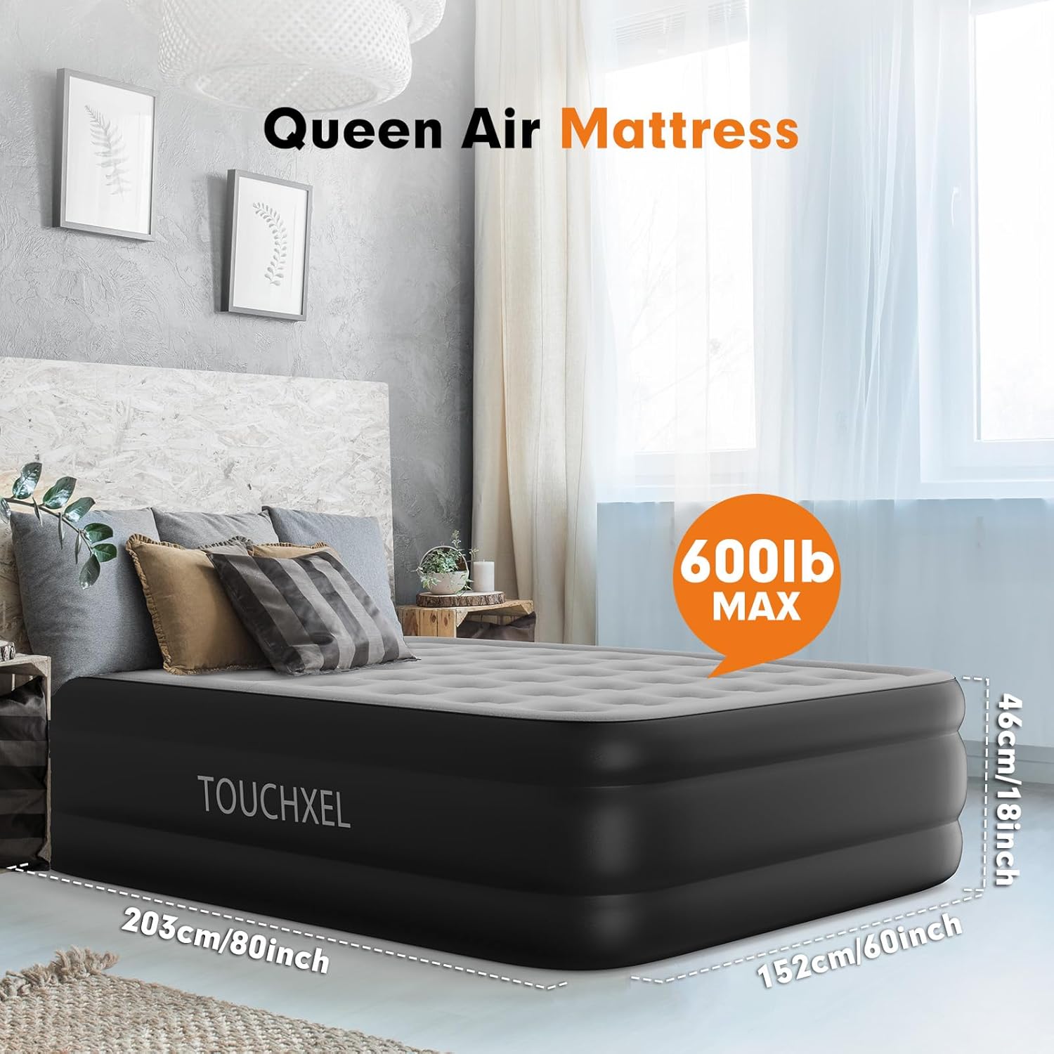 Queen Air Mattress with Built-in Double Pump, 18" Raised Inflatable Bed with Bag F9590