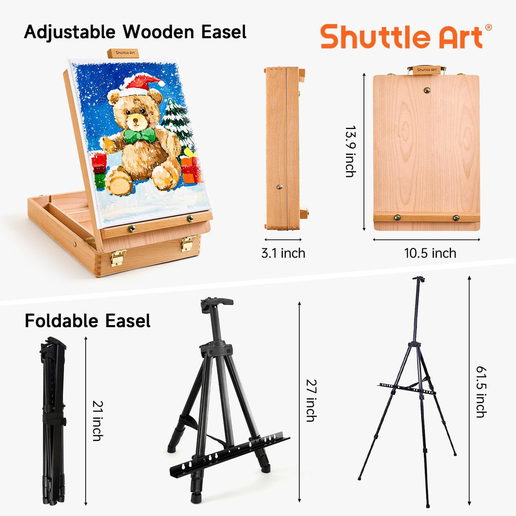 Shuttle Art 168 Pcs Artist Painting Set with Easels, Canvas, Brushes and Art Supplies W345